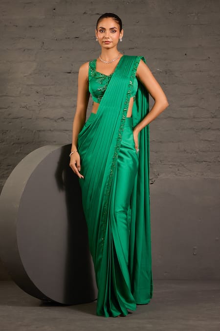 One Knot One By Ashna Hand Embroidered Pre-Draped Saree With Blouse 
