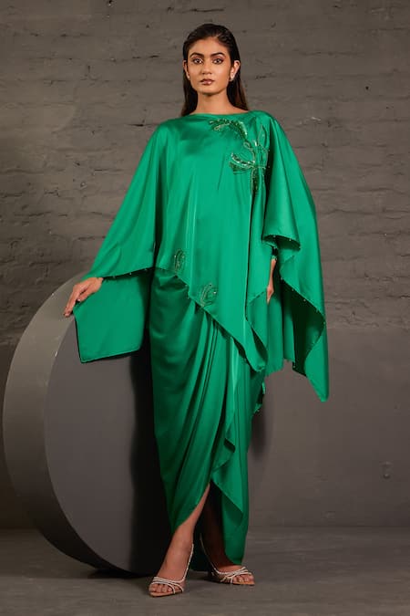 One Knot One By Ashna Sequin & Resham Hand Embroidered Kaftan With Skirt 