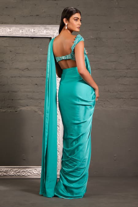 One Knot One By Ashna Hand Embroidered Blouse With Pre-Draped Saree 