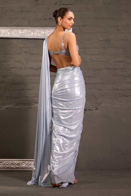 One Knot One By Ashna Hand Embroidered Blouse With Pre-Draped Saree 