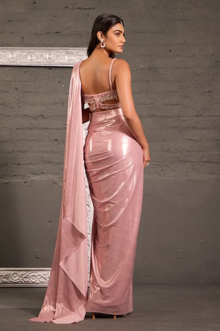 One Knot One By Ashna Cutwork Embroidered Blouse With Pre-Draped Saree 