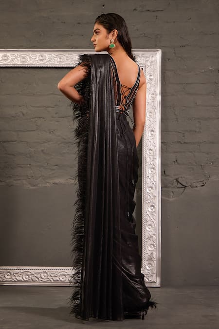 One Knot One By Ashna Hand Embroidered Blouse With Pre-Draped Saree 