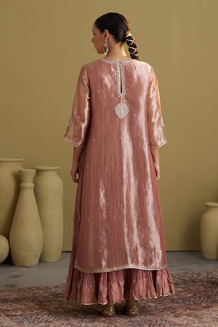 Vaaya Embroidered Kurta With Attached Kalidar Skirt 