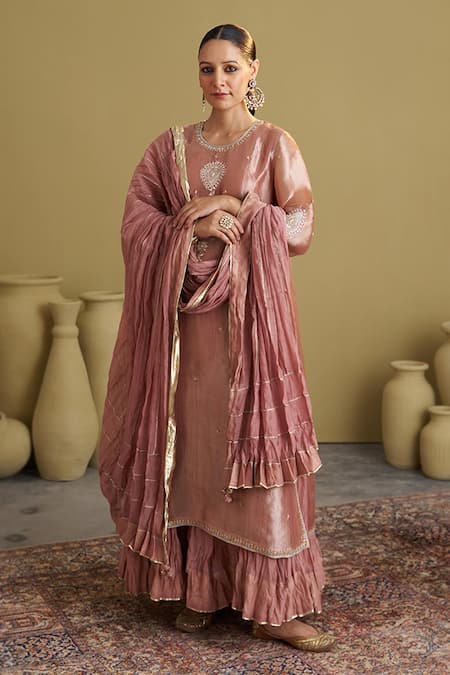 Vaaya Embroidered Kurta With Attached Kalidar Skirt 