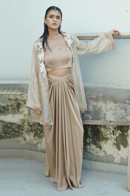 Vedangi Agarwal Champagne Charm Embroidered Jacket & Skirt Set 