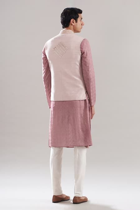 Shop Asuka Pink Chanderi Silk, Silk, Cotton Mirrors Embroidered Bundi And Kurta Set at Aza Fashions Shop_Asuka_Pink Chanderi Silk, Silk, Cotton Mirrors Embroidered Bundi And Kurta Set _at_Aza_Fashions