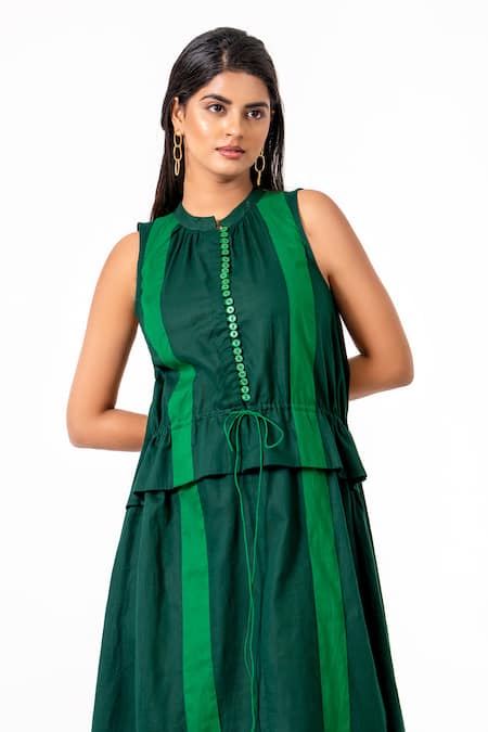 K-Anshika_Green Cotton Round Neck Striped Sleeveless Maxi Dress _Online_at_Aza_Fashions