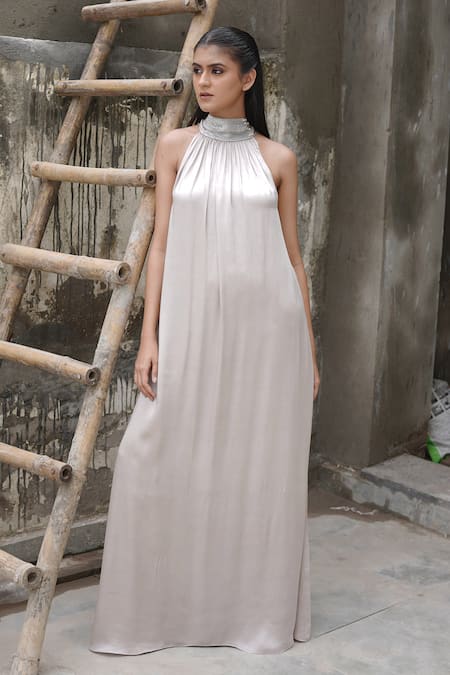 Vedangi Agarwal Twilight Satin Halter Neck Maxi Dress 