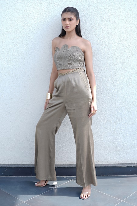 Vedangi Agarwal Opulent Glow Textured Tube Top & Pant Set 