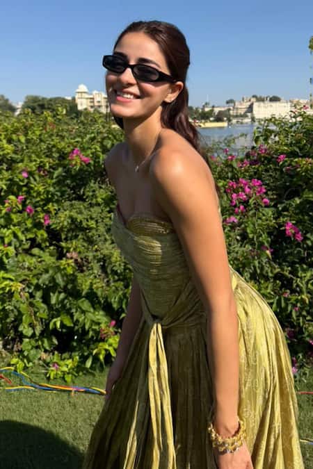 Shop_Punit Balana_Green Satin, Silk Sequins, Embroidery Bandhani Pattern Corset And Lehenga Set _Online_at_Aza_Fashions