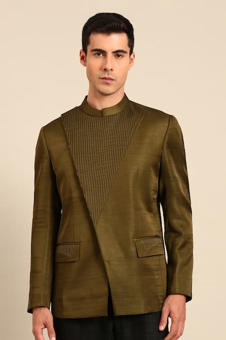 Mayank Modi - Men Pleated Overlay Bandhgala 