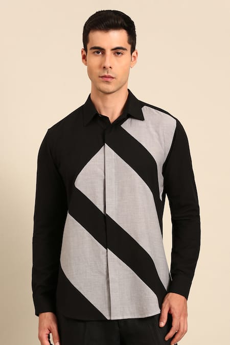 Mayank Modi - Men Color Block Diagonal Stripe Shirt 