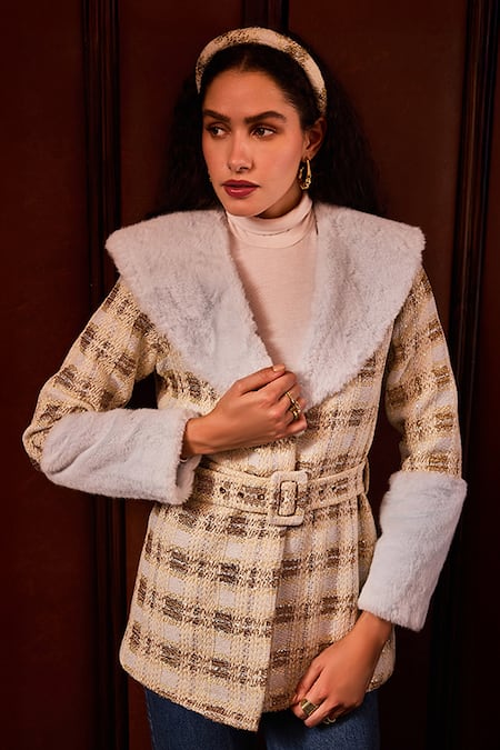 Label Deepika Nagpal Heather Tweed Jacket With Belt 