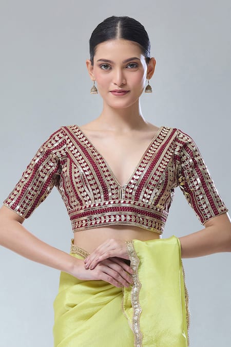 Samyukta Singhania Maroon Gota Patti Embroidered Saree Blouse