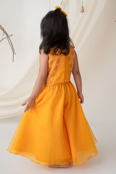 Shop_Label Neeti_Yellow Organza Pearls, Beads, Embroidery Hand Palazzo Set _at_Aza_Fashions