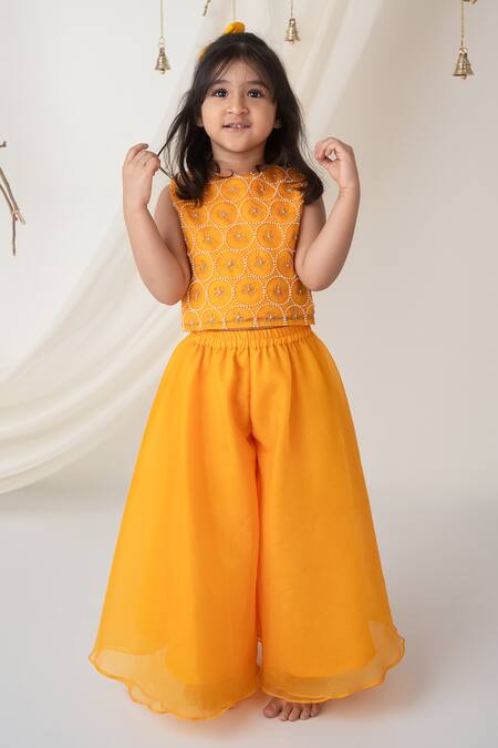 Shop_Label Neeti_Yellow Organza Pearls, Beads, Embroidery Hand Palazzo Set _Online_at_Aza_Fashions