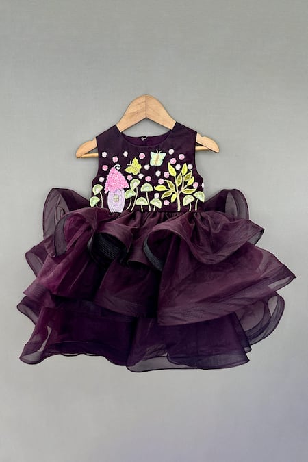 Label Neeti Purple Organza Sequins, Embroidery Hand Whimsical Dress 
