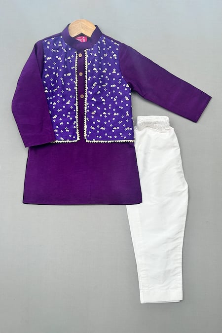 Label Neeti Purple Bandhani Pattern Jacket Kurta Set 