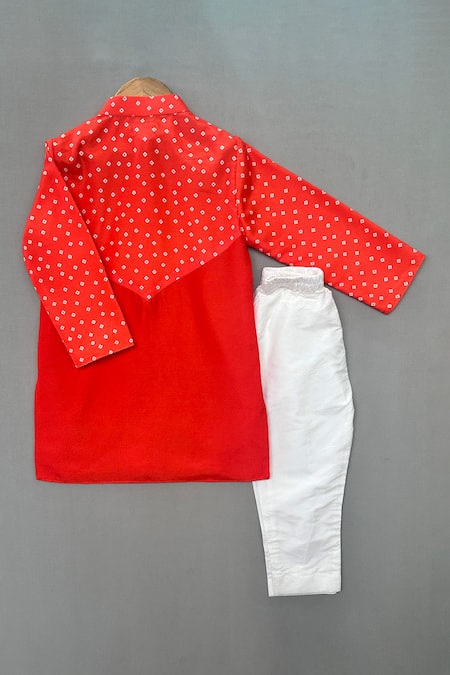 Label Neeti Orange Bandhani Print Kurta Set 