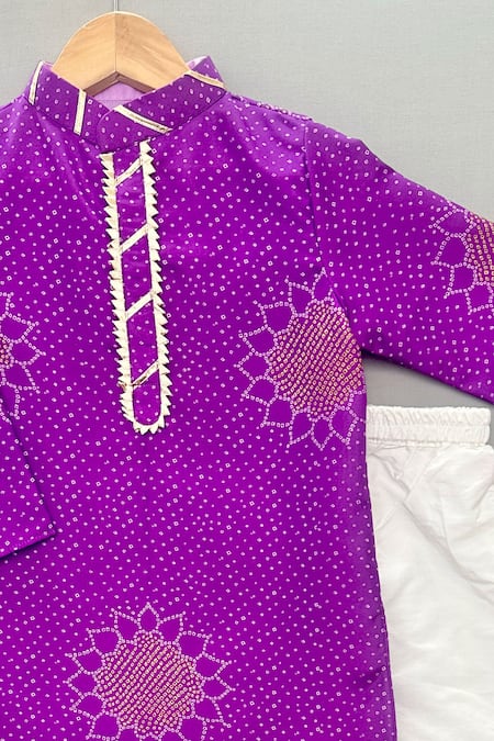 Label Neeti_Purple Muslin Embroidery, Piping Printed Kurta Set _Online_at_Aza_Fashions