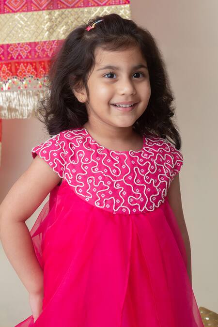 Buy_Label Neeti_Pink Organza, Muslin Beads, Embroidery Bandhani Palazzo Set _Online_at_Aza_Fashions