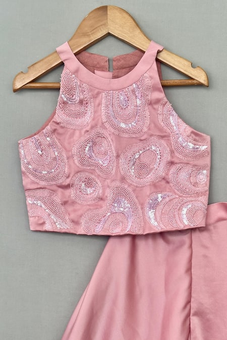 Label Neeti_Pink Satin Sequins, Embroidery, Metallic Thread Blush Palazzo Set _Online_at_Aza_Fashions