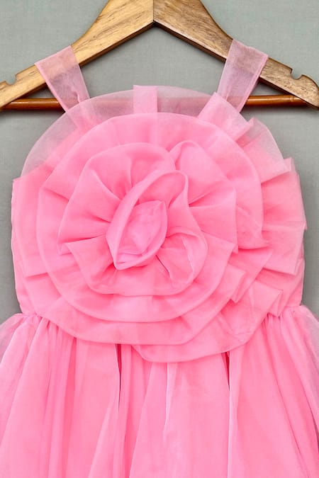 Label Neeti_Pink Organza Fabric Flowers Baby Dress _Online_at_Aza_Fashions