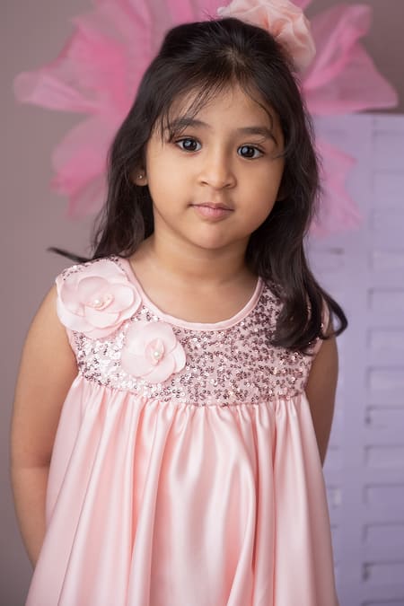 Label Neeti_Pink Satin Sequins Soft Milano Dress _Online_at_Aza_Fashions