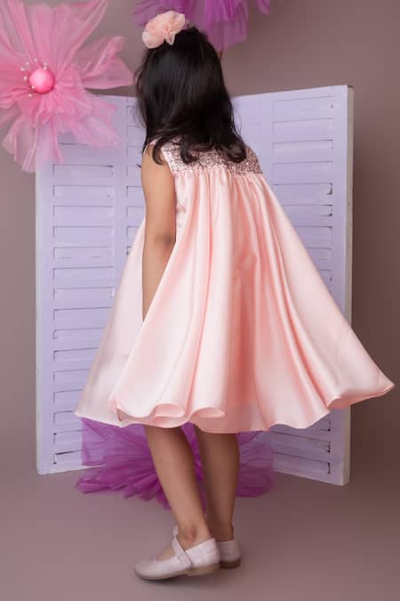 Buy_Label Neeti_Pink Satin Sequins Soft Milano Dress _Online_at_Aza_Fashions