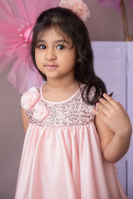 Label Neeti_Pink Satin Sequins Soft Milano Dress _at_Aza_Fashions