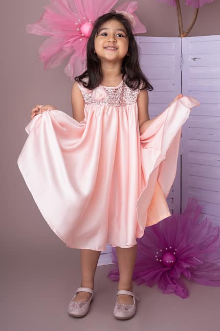 Buy_Label Neeti_Pink Satin Sequins Soft Milano Dress 
