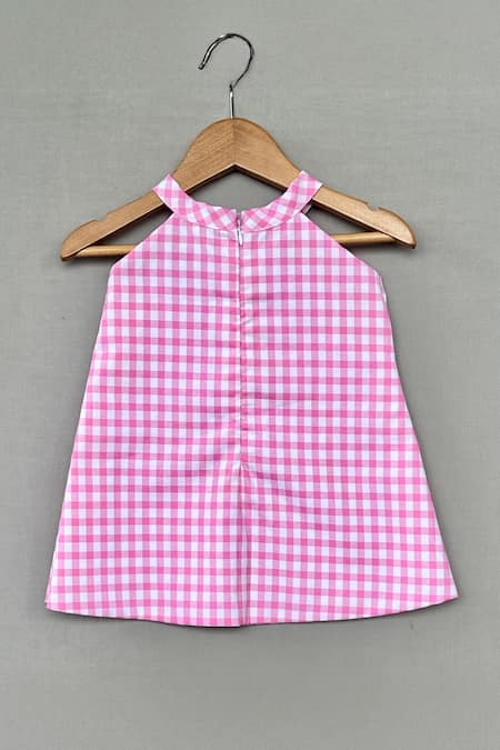 Label Neeti Pink Gingham Checks Applique Dress 