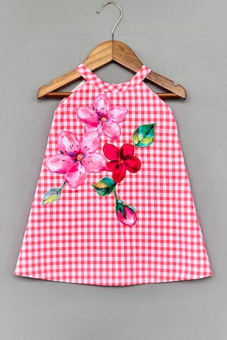 Label Neeti Red Gingham Checks Applique Dress 