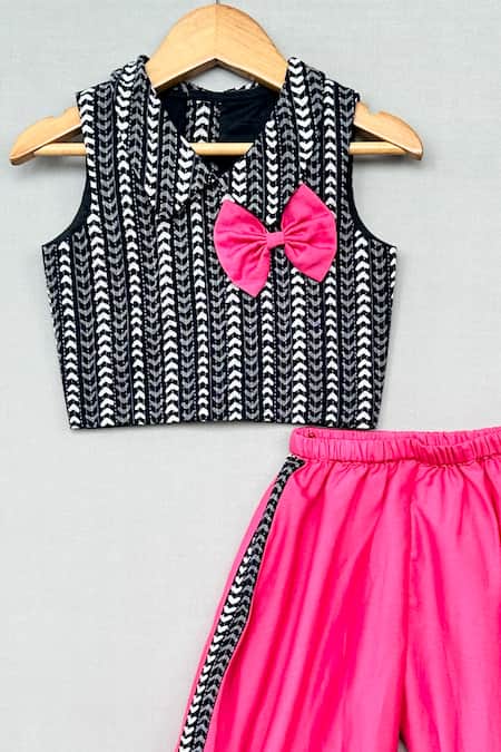 Label Neeti_Black Cotton Bows Printed Crop Top With Palazzo _Online_at_Aza_Fashions