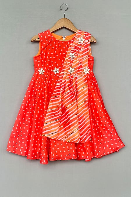 Label Neeti Orange Bandhani Print Kurta 