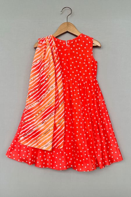 Label Neeti Orange Bandhani Print Kurta 