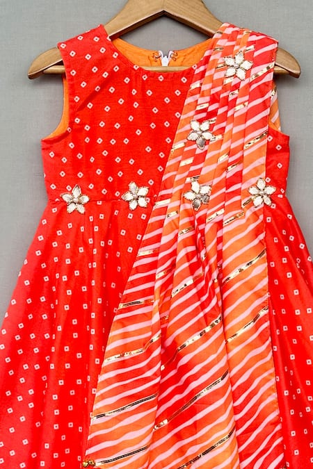 Label Neeti_Orange Muslin Embroidery, Zari Bandhani Print Kurta _Online_at_Aza_Fashions
