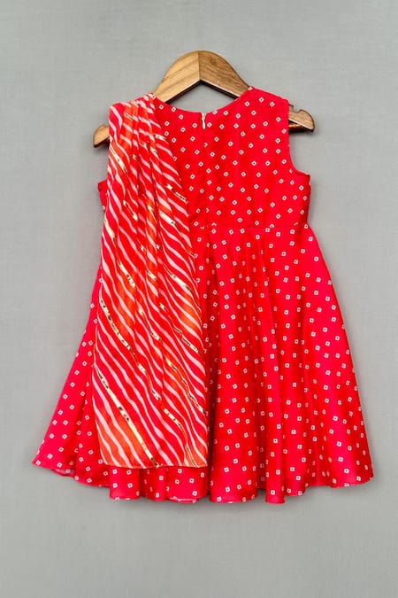 Label Neeti Red Bandhani Print Kurta 