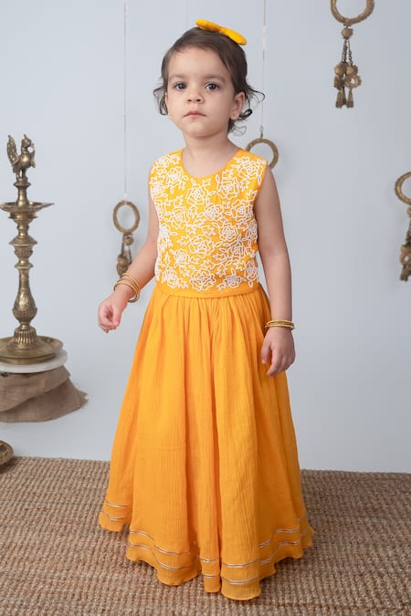 Label Neeti Sunshine Yellow Embroidered Blouse With Lehenga 