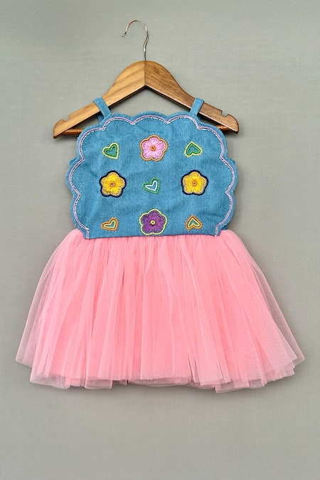 Label Neeti Denim & Pink Tulle Floral Dress 