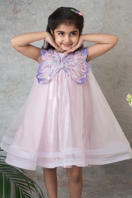 Label Neeti_Purple Organza Sequins, Pearls Lilac Butterfly Fairy Dress _Online_at_Aza_Fashions