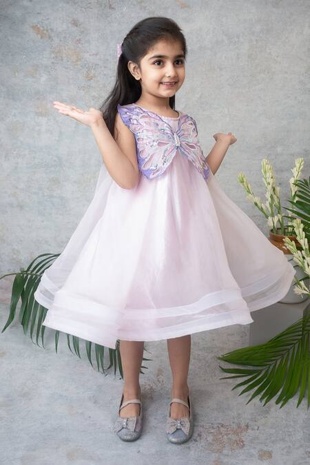 Buy_Label Neeti_Purple Organza Sequins, Pearls Lilac Butterfly Fairy Dress _Online_at_Aza_Fashions