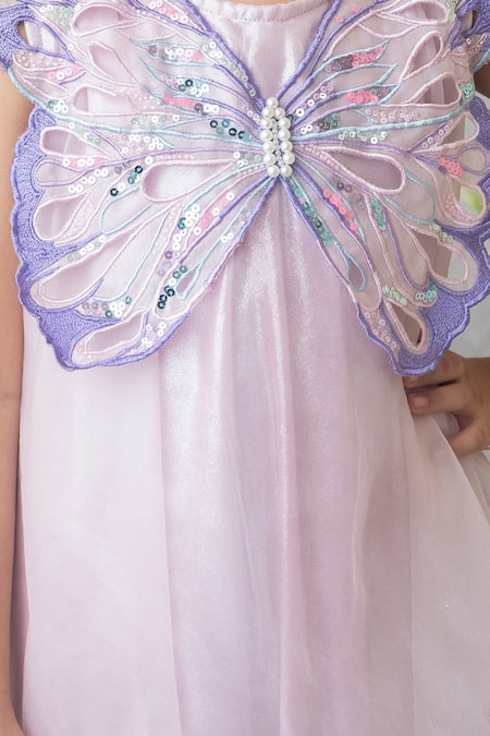 Shop_Label Neeti_Purple Organza Sequins, Pearls Lilac Butterfly Fairy Dress _Online_at_Aza_Fashions
