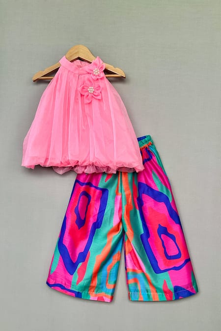 Label Neeti Pink Organza Top With Palazzo 