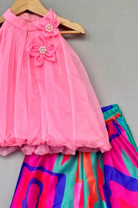 Label Neeti_Pink Organza, Muslin Applique, Pearls Top With Palazzo _Online_at_Aza_Fashions