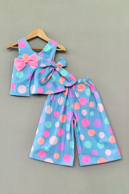 Label Neeti Blue Polka Dot Print Top & Pant Set 