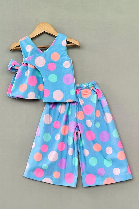 Label Neeti Blue Polka Dot Print Top & Pant Set 