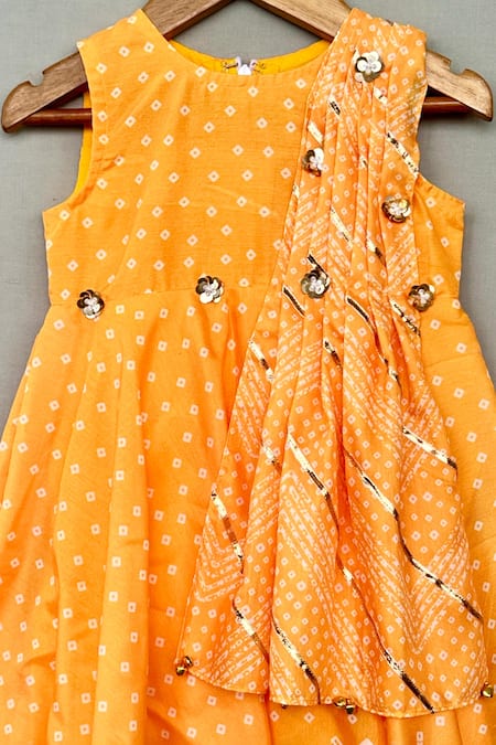 Label Neeti_Yellow Muslin Embroidery, Zari Bandhani Print Kurta _Online_at_Aza_Fashions