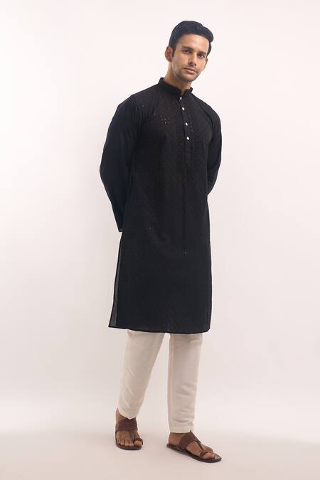 Shop_Arihant Rai Sinha_Black Cotton, Silk Sequins, Embroidery Kurta _Online_at_Aza_Fashions