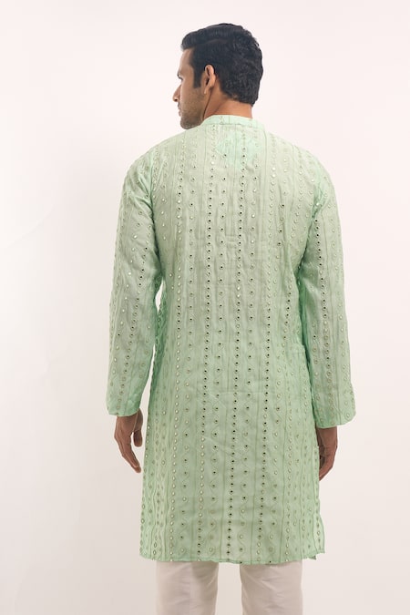 Arihant Rai Sinha Mirror Work Striped Cotton Silk Kurta 